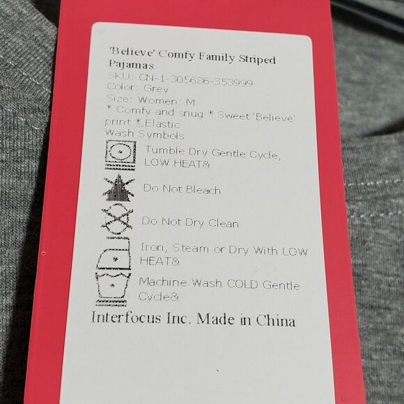 PatPat Believe Christmas Pajamas Set Gray Top Striped Pants Family Matching M - Picture 9 of 9